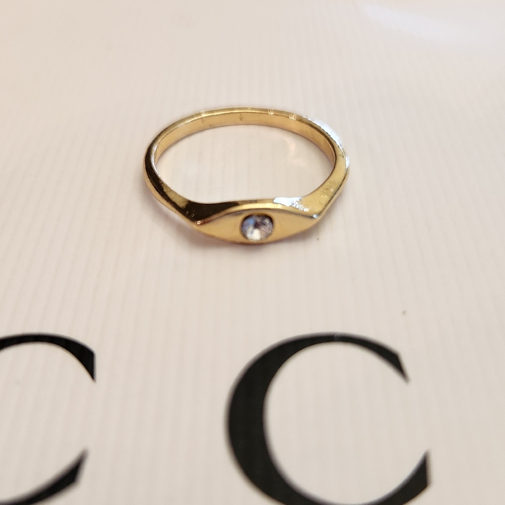 🔷️ Gold Plated Statement Ring CZ Stone Size 6